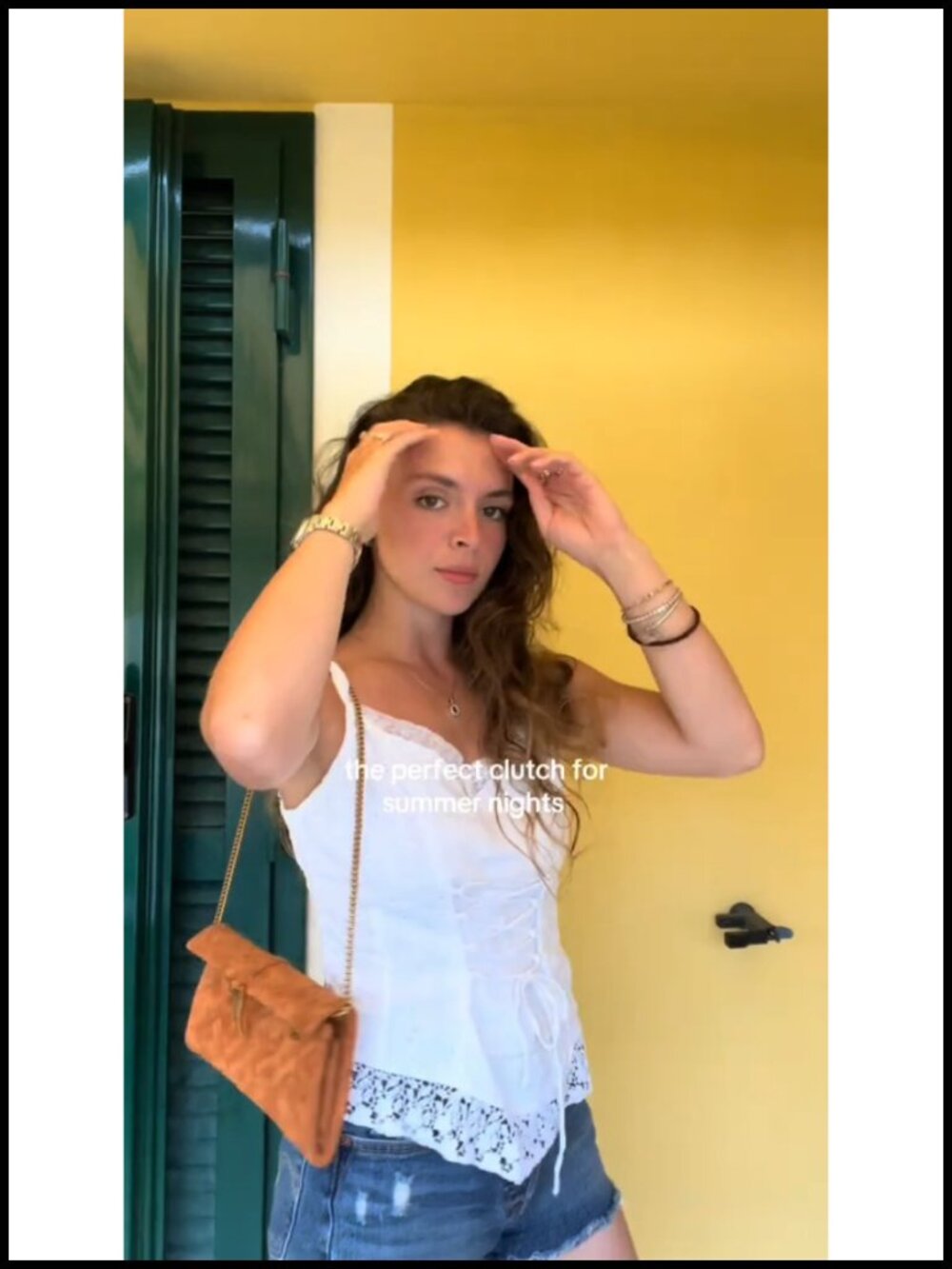 Faux Suede Woven Clutch Detachable Strap Gold Hardware - Picture 6 of 6